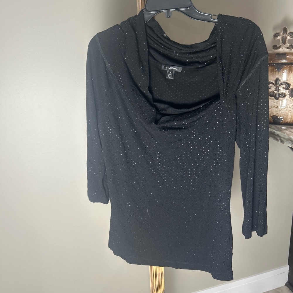 St. John Knit Black Sparkle Evening Top Medium - Picture 6 of 8